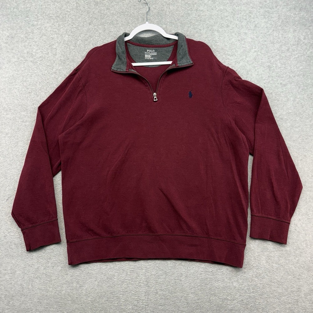Polo Ralph Lauren Performance Quarter Zip Pullover Sweatshirt Red XL Burgundy‎